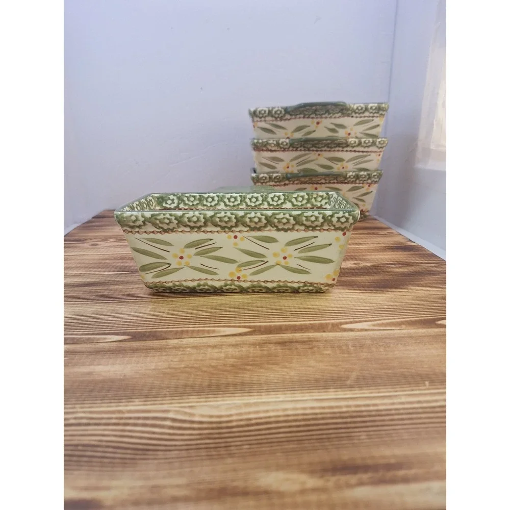 Temptations by Tara Old World Green‎ Set 4 Rectangle Ramekins 15 oz 6.5x3x2.5